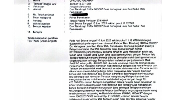 Ibu Rumah Tangga di Pamekasan Tertipu Rp 21,5 Juta Lewat Modus Jual Beli Mobil via WhatsApp